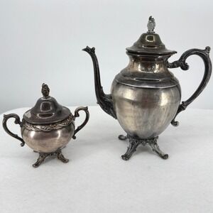 Vintage Rogers & Bro Exquisite Silverplate Teapot and Sugar Bowl Set 4603 Ornate
